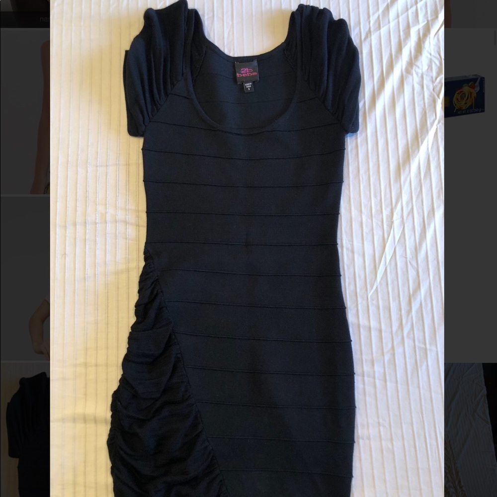 Bebe Ruched Sleeve Elegant Midi Dress